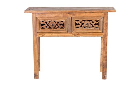 Consola 2 Cajones Tallada Madera Reciclada Oriental Recicle