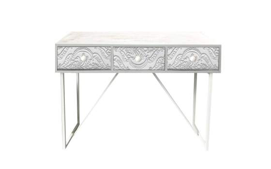 Consola 3 Cajones Tallados Madera Metal Blanco Industrial Aljaro