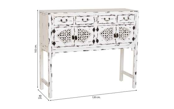 Consola Blanca Decape 4 Puertas Talladas Serie Makalu