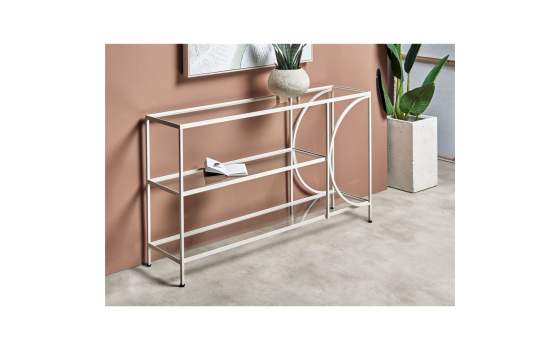 Consola de Entrada Diseño Moderno Acero Blanco Cristal Chike