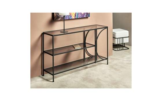 Consola de Entrada Diseño Moderno Acero Negro Cristal Chike