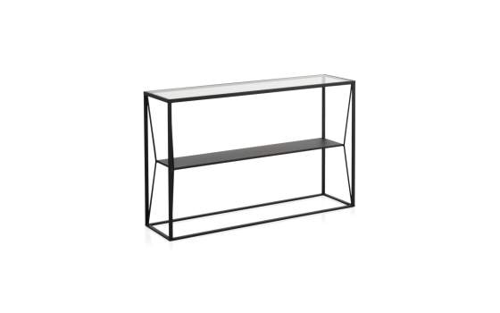 Consola de Forja y Acero con Estante y Tapa Cristal Serie Andion