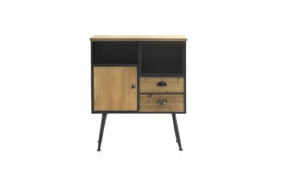 Consola Entrada Madera Natural y Acero Negro Serie Aitanti