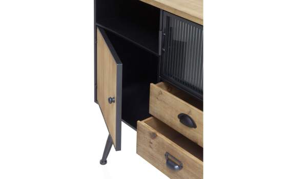 Consola Entrada Madera Natural y Acero Negro Serie Aitanti