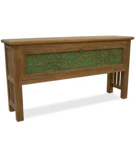 Consola Recibidor 1 Puerta Tallada Verde - Serie Alvinz
