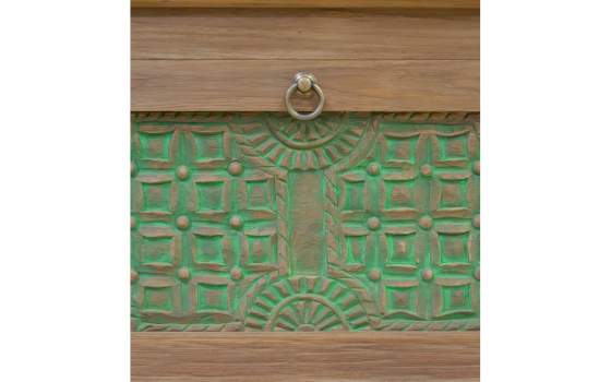 Consola Recibidor 1 Puerta Tallada Verde - Serie Alvinz