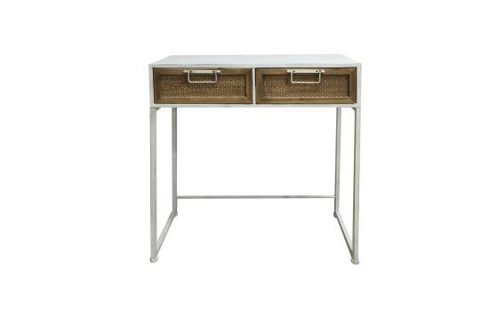 Consola recibidor 2 Cajones Blanca y Rattan Serie Yuma