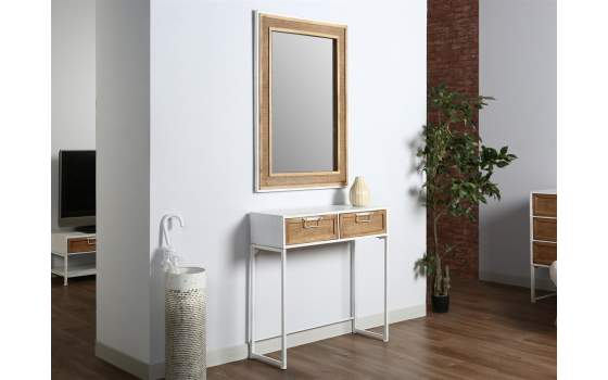 Consola recibidor 2 Cajones Blanca y Rattan Serie Yuma
