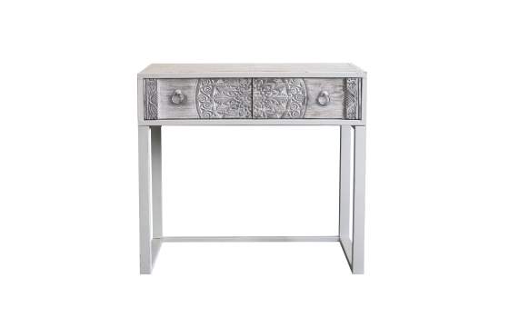 Consola Recibidor 2 Cajones Tallados en Blanco Decape Hanif