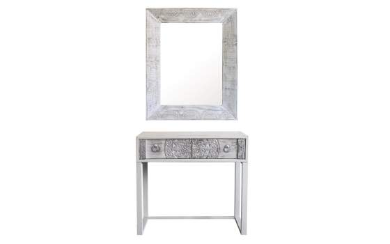 Consola Recibidor 2 Cajones Tallados en Blanco Decape Hanif