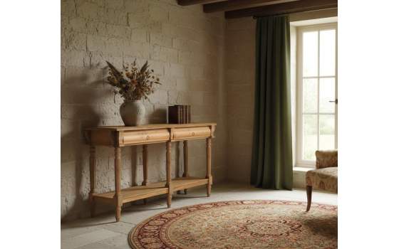 Consola Recibidor Clasica Madera Teca 2 Cajones Avrile