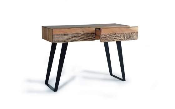 Consola Recibidor Madera Maciza Acacia 2 Cajones Alvird