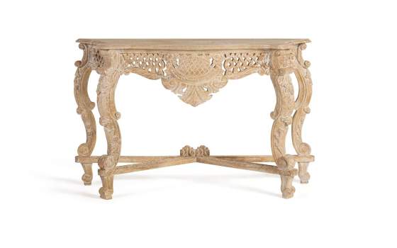 Consola Recibidor Madera Tallada Blanco Glaseado Serie Aditas