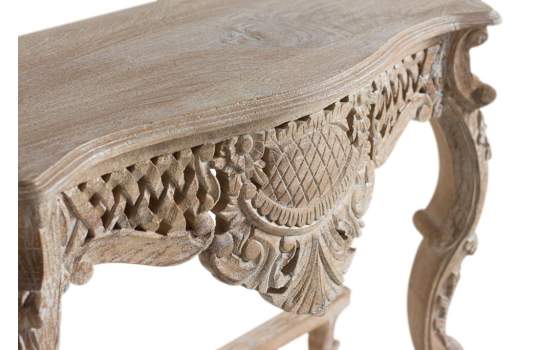 Consola Recibidor Madera Tallada Blanco Glaseado Serie Aditas