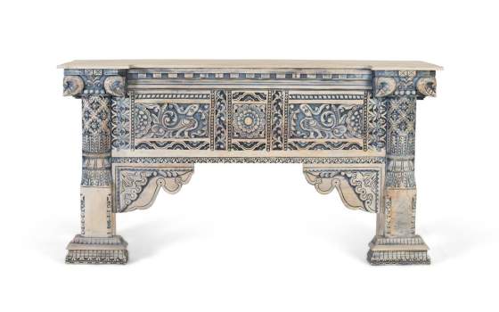 Consola Recibidor Oriental Madera Maciza Color Azulon Aclest