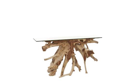 Consola Recibidor Raiz Teca y Cristal Serie Arestar Consola Recibidor Raiz Teca y Cristal Serie Arestar