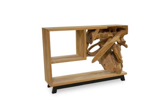 Consola Recibidor Rustica Madera y Raiz de Teca - Serie Arceda