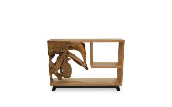 Consola Recibidor Rustica Madera y Raiz de Teca - Serie Arceda