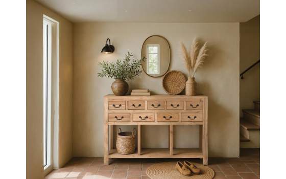 Consola Recibidor Rustica Mindi 9 Cajones Serie Ammon