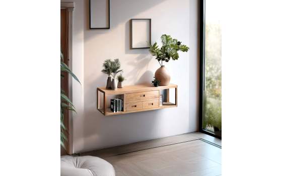 Consola Suspendida Teca Acabado Natural Serie Teide