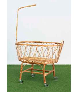 Cuna Moises Bebe Rattan Bambu Natural Plegable con Ruedas