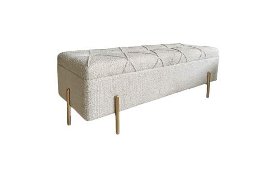 Descalzadora Baul Recibidor Tapizado Beige Patas Metal Oro Ibdis