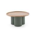 Mesa de Centro Redonda Madera Hevea y Metal Verde - Serie Alcal