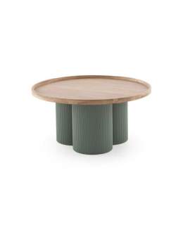 Mesa de Centro Redonda Madera Hevea y Metal Verde - Serie Alcal