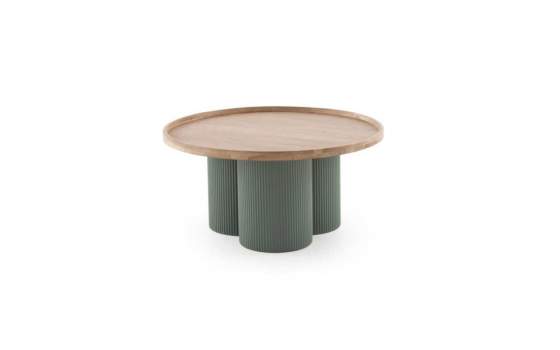 Mesa de Centro Redonda Madera Hevea y Metal Verde - Serie Alcal