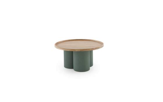 Mesa de Centro Redonda Madera Hevea y Metal Verde - Serie Alcal