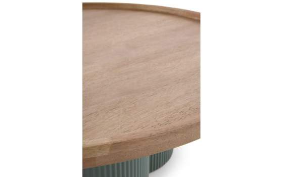 Mesa de Centro Redonda Madera Hevea y Metal Verde - Serie Alcal