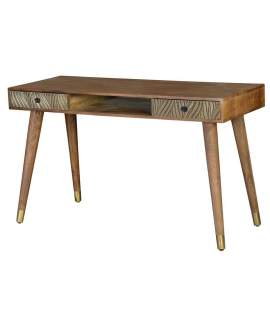 Escritorio Madera de Mango y Bronce 2 Cajones - Serie Adiasn
