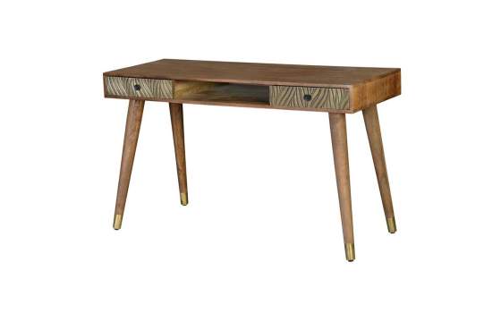 Escritorio Madera de Mango y Bronce 2 Cajones - Serie Adiasn