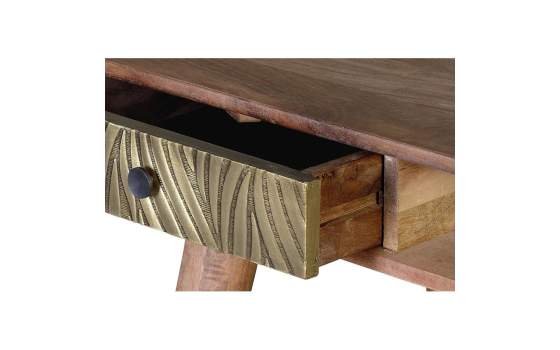 Escritorio Madera de Mango y Bronce 2 Cajones - Serie Adiasn