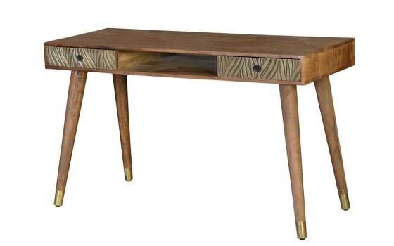 Escritorio Madera Mango 2 Cajones Bronce Repujado Adiasn