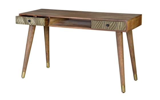 Escritorio Madera Mango 2 Cajones Bronce Repujado Adiasn