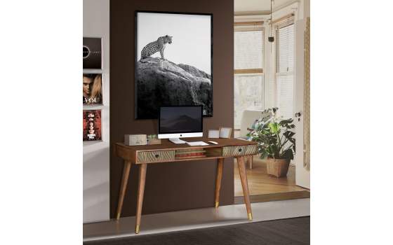 Escritorio Madera Mango 2 Cajones Bronce Repujado Adiasn