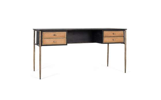 Escritorio Vintage Madera Rejilla y Acero Dorado Arambel