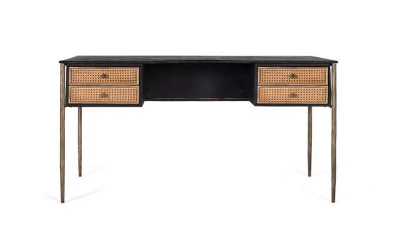 Escritorio Vintage Madera Rejilla y Acero Dorado Arambel