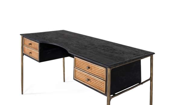 Escritorio Vintage Madera Rejilla y Acero Dorado Arambel