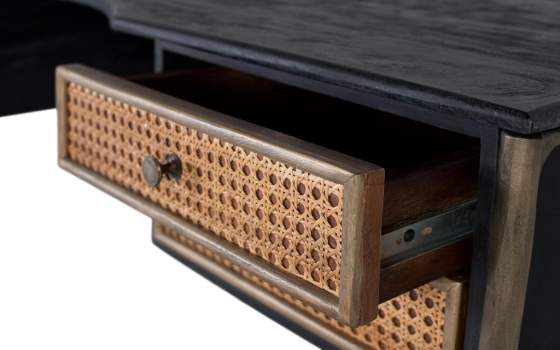 Escritorio Vintage Madera Rejilla y Acero Dorado Arambel