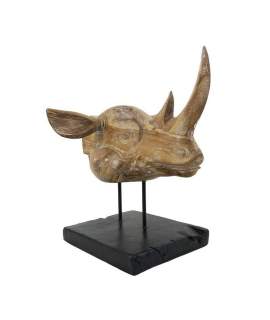 Escultura Cabeza de Rinoceronte Teca Serie Animales