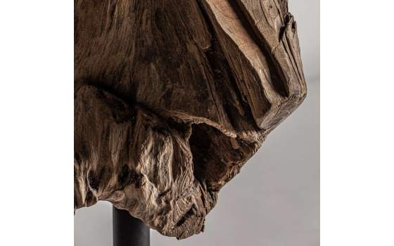 Escultura Madera Natural Abstrata Pie Metal Piedra Serie Abstra