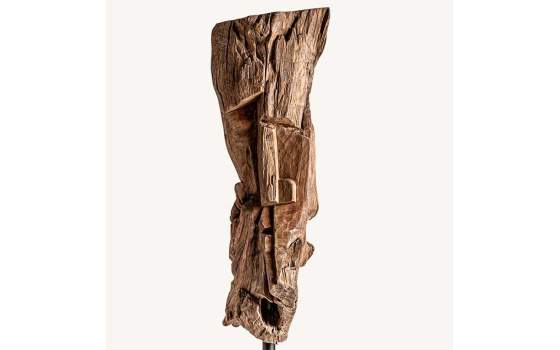 Escultura Madera Natural Abstrata Pie Metal Piedra Serie Abstra