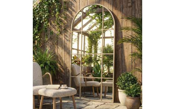 Espejo Arqueado Ventana  Cuadriculas color topo Serie Ainans