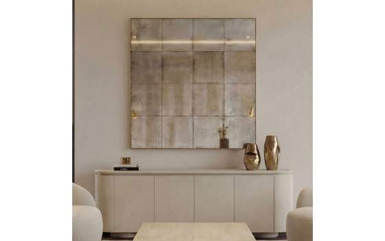 Espejo en Cuadriculas Marco Dorado 100 cm Serie Ainans