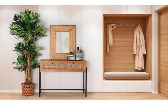Espejo Madera Ratan Estilo Contemporaneo Serie Azetel