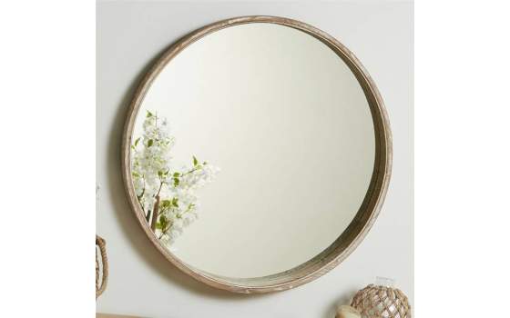 Espejo Marco Madera Rustica Redondo Serie Adisla