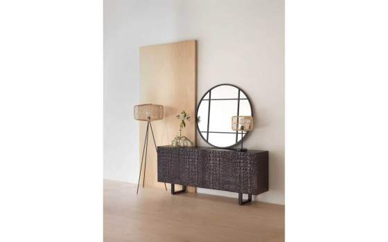 Espejo Redondo 120 Estilo Ventana Forja Negra Serie Atonsas