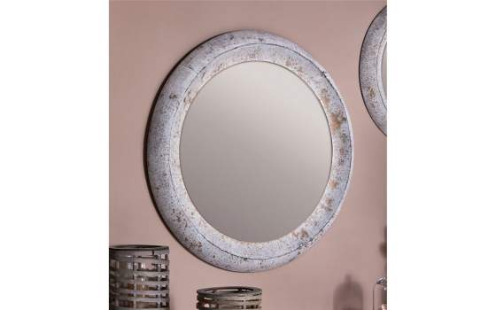 Espejo Redondo de 83 Diametro Metal Oro Blanco Serie Enfini